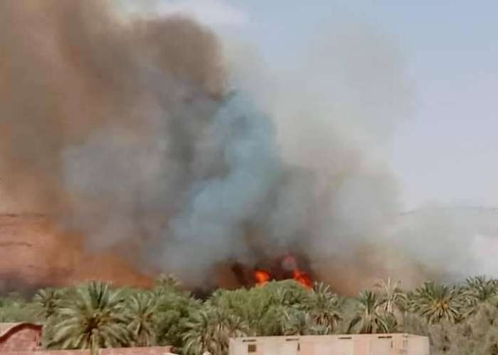 اندلاع حريق بواحة أيت شاكر وبالضبط بقصر “تيدرين” بالجماعة الترابية أوفوس